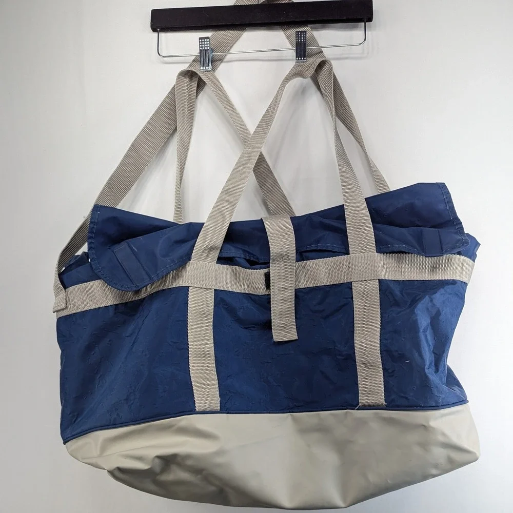 Vintage Tupperware Insulated Tote Bag Navy Blue Tan Large Picnic Grocery Bag